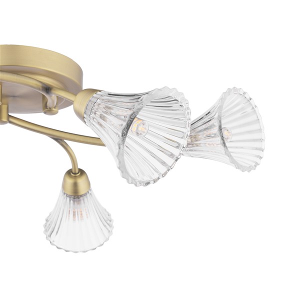 (image for) Laura Ashley Lanton 6 Light Semi-Flush Matt Antique Brass and Ribbed Glass